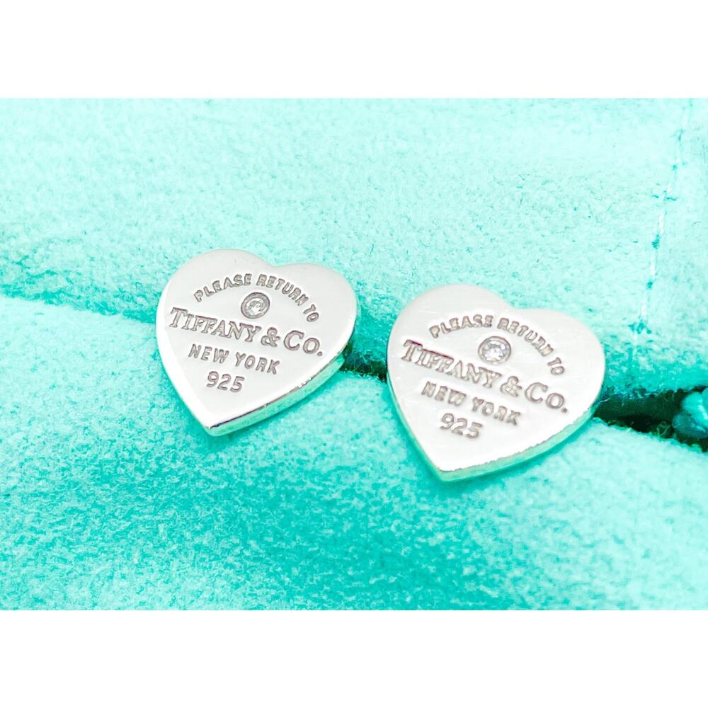 Tiffany & Co. Return to Tiffany Mini Heart Diamond Sterling Silver Stud Earrings - Picture 9 of 14
